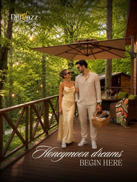 Couple on a wooded DiliJazz terrace